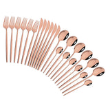HULIANFU Pink Gold Cutlery Set Stainless Steel Dinnerware Set 24Pcs Knives Forks Coffee Spoons Flatware Set Kitchen Dinner Tableware Set