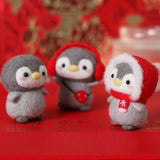 HULIANFU Unfinished Felt Kit  New Latest Funny Festive Christmas New Year Penguin Wool Needle Felt Kit Package DIY Handmade Doll Toy