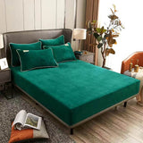 HULIANFU  WOSTAR Flannel winter warm elastic band fitted sheet mattress protector cover super soft cozy king size bed sheet and pillowcase