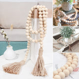 HULIANFU Wood Bead Garland Farmhouse Wall Hanging Home Decor DIY Handmade Garland with Jute Rustic Wall Tassel Bead Ornament Boho Gift