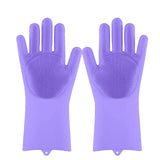 HULIANFU Silicone Dishwashing Cleaning Glove Magic Scrubber Sponge Rubber Glove for Washing Dish Kitchen Car Bathroom Pet Brush Cleaner