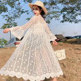Hulianfu Women Blouse Sun Protection Outerwear Fashion Long Flare Sleeve Mesh Embroidery Thin Loose Party Holiday Maiden Outerwear Sexy