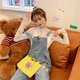 Hulianfu Angel Print Sheer Blue Black Mesh Long Sleeve Blouse Shirts Women Spring Summer Pullovers Elegant Sexy See Through Tops