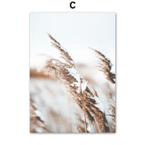HULIANFU Wall Art Canvas Painting Beige Reed Dried Flower Plants Nordic Posters And Prints Landscape Wall Pictures For Living Room Decor