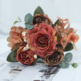 HULIANFU 2023 Beautiful Hydrangea Roses Artificial Flowers for Home Wedding Decorations High Quality Autumn Bouquet Mousse Peony Fake Flower