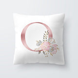 HULIANFU Pink Letter Decorative Floral Pillow Gold Alphabet Cushion for Sofa Polyester Pillowcase Decoration Salon