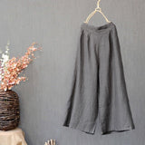 Cotton Linen Nine Capris Pants Women Elastic Waist Wide Leg Pants Casual Vintage Linen Straight Wide Leg Trousers