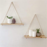 HULIANFU Premium Wood Swing Hanging Rope Wall Mounted Floating Shelves Plant Flower Pot indoor outdoor decoration simple design