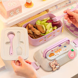 HULIANFU Kawaii Portable Lunch Box For Girls School Kids Plastic Picnic Bento Box Microwave Food Box With Compartments Storage Containers