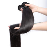 HULIANFU Queenlife 40 42 Inch Straight Human Hair Bundles With 13x4 Frontal Pre Plucked Brazilian Virgin Hair Lace Frontal With 3 Bundles