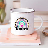 HULIANFU Rainbow Teacher Printed Enamel Mug Creative Retro Coffee Water Cups Drink Dessert Milk Cup Mugs Handle Drinkware Teacher Gifts