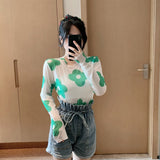 Hulianfu Angel Print Sheer Blue Black Mesh Long Sleeve Blouse Shirts Women Spring Summer Pullovers Elegant Sexy See Through Tops