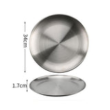 HULIANFU Stainless steel Dinner Plates Restaurant Gold Serving Tray Round Dessert Cake Snack Dishes Silver Storage Plate Korean Cutlery