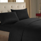 HULIANFU Sheet Set 4 In 1 Fitted Bed Sheet Pillowcases Flat Bed Sheet Stripe Coverlet Ues for Hotel home ( No Filler/Quilt Cover Inside )