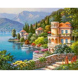 HULIANFU Villa Scenery DIY 5D Diamond Painting Full Round Resin Mosaic Landscape Diamond Embroidery Picture Rhinestone Home Decor Gift