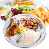 HULIANFU Stainless Steel Dinner Plate 3 Sections Round Divided Dish Children Fruit Snack Tray Baby Bowls Kitchen Tableware Dia 22/24/26cm