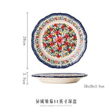 HULIANFU Krusoal Retro Ceramic Handle Salad Bowl Household Oven Breakfast Bake Pan Microwave Bohemia Binaural Soup In-glaze Tableware