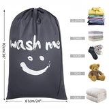 HULIANFU Smile Shape Nylon Laundry Bag Wash Me Travel Storage Pouch Machine Washable Dirty Clothes Organizer Wash Drawstring Bag