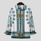 Men Printing Shirt Long Sleeve Turn Down Collar Streetwear Ethnic Style Tops Button Casual Tideway Camisa Masculina