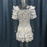 High Quality  Ruffle White Women Mini Dress Beach Holiday Girl Dress