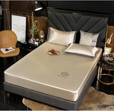 HULIANFU  WOSTAR Luxury ice silk fabrics elastic fitted sheet summer solid bedding mattress protector cover queen king size bed sheet set