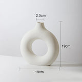 HULIANFU Nordic Vase Circular Hollow Ceramic Donuts Flower Pot Home Living Room Decoration Accessories Interior Office Desktop Decor Gift