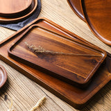 HULIANFU Japanese-style household acacia wood, rectangular and round trays, cup holders, cups, tea cups, snack trays, pizza trays