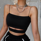 Hulianfu New Fashion Hot Sexy Women Summer Sexy Casual Sleeveless Cut-Out Short Tee Shirt Crop Top Vest Strap Tank Top Blouse