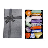 HULIANFU Natural Stone Crystal Gemstone Chakras Healing Quartz Mineral Ornament Home Decoration High Quality Gifts Box 14/10/8/7 PCS/Set