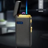HULIANFU New Windproof Metal Dual Plasma Arc Lighter Jet USB Torch Lighter Gas Electric Butane Chargeable Pipe Cigar Lighter Gadgets