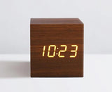 HULIANFU New Qualified Digital Wooden LED Alarm Clock Wood Retro Glow Clock Desktop Table Decor Voice Control Snooze Function Desk Tools