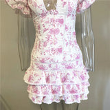 High Quality  Ruffle White Women Mini Dress Beach Holiday Girl Dress