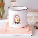 HULIANFU Rainbow Teacher Printed Enamel Mug Creative Retro Coffee Water Cups Drink Dessert Milk Cup Mugs Handle Drinkware Teacher Gifts