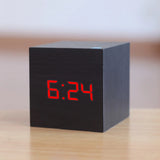 HULIANFU New Qualified Digital Wooden LED Alarm Clock Wood Retro Glow Clock Desktop Table Decor Voice Control Snooze Function Desk Tools