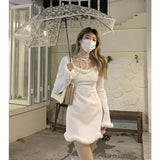 Christmas Party Women'S Dress Square Neck Long-Sleeved Plus Velvet Mini Dresses Elegant Dress For New Year  Evening