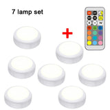 HULIANFU RGB Puck LED Light Remote Control Night Lamp Battery Powered Dimmable Multicolor Lamp for Kitchen Under Cabinet Closet Stairs