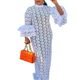 hulianfu African Dresses For Women Elegant Hollow Out New Muslim Fashion Abayas Dashiki Robe Kaftan Long Maxi Dress One Piece