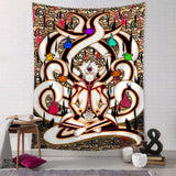 HULIANFU Psychedelic Meditator Tapestry Wall Hanging Cartoon Witchcraft Bohemian Style Mandala Kawaii Room Home Decor