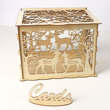 HULIANFU Wedding Card Boxes Wooden Box Wedding Supplies DIY Couple Deer Bird Flower Pattern Grid Business Card Wooden Box