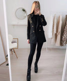 Hulianfu Blazer Women Traf Fashion Metal Double Breasted Woollen Blazers Coat Vintage Long Sleeve Female Outerwear Chic Tops
