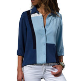 hulianfu Fashion Women Ladies Long Sleeve Loose Blouse Summer V-Neck Casual Shirts Tops Clothing Turn Down Collar Office Casual Clothes