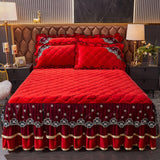 HULIANFU Luxury Super Soft Crystal Velvet Fleece Lace Ruffles Quilted Bed Skirt Mattress Cover Bedspread Pillowcase Bedding Home Textiles