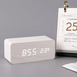 HULIANFU Modern Wooden Wood Digital LED Desk Alarm Clock Thermometer Wireless Charger With Qi Wireless Charging Pad Alarm Clock LED