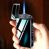 HULIANFU New Windproof Metal Dual Plasma Arc Lighter Jet USB Torch Lighter Gas Electric Butane Chargeable Pipe Cigar Lighter Gadgets