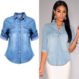 hulianfu  S-XL Streetwear Clothes hulianfu  Button Women Shirts New Womens Retro Jean Soft Denim Long Sleeve Casual Shirt Tops Blouse