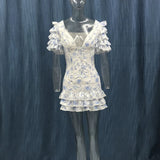 High Quality  Ruffle White Women Mini Dress Beach Holiday Girl Dress