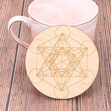 HULIANFU Log Color Chakra Pattern Round Edge Circles Carved Wooden Stand Coaster Flower of life Reload Stone Kitchen Hot Pad Mat Decor