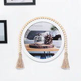 HULIANFU Natural Wood Bead Garland With Jute Rustic Wall Hanging Tassels String Handmade Garland Farmhouse Ornament DIY Home Decoration