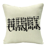 HULIANFU Linen Red Scottish Plaid Christmas Cushions Case Reindeer Trees Snowflakes Print Christmas Decorative Pillows for Sofa Couch Bed