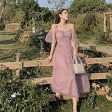 Hulianfu Elegant Midi Summer Dress Women Mesh Korean Fairy Vintage Dress Female Design One-piece Sequins Strap Dress Ladies Clothing